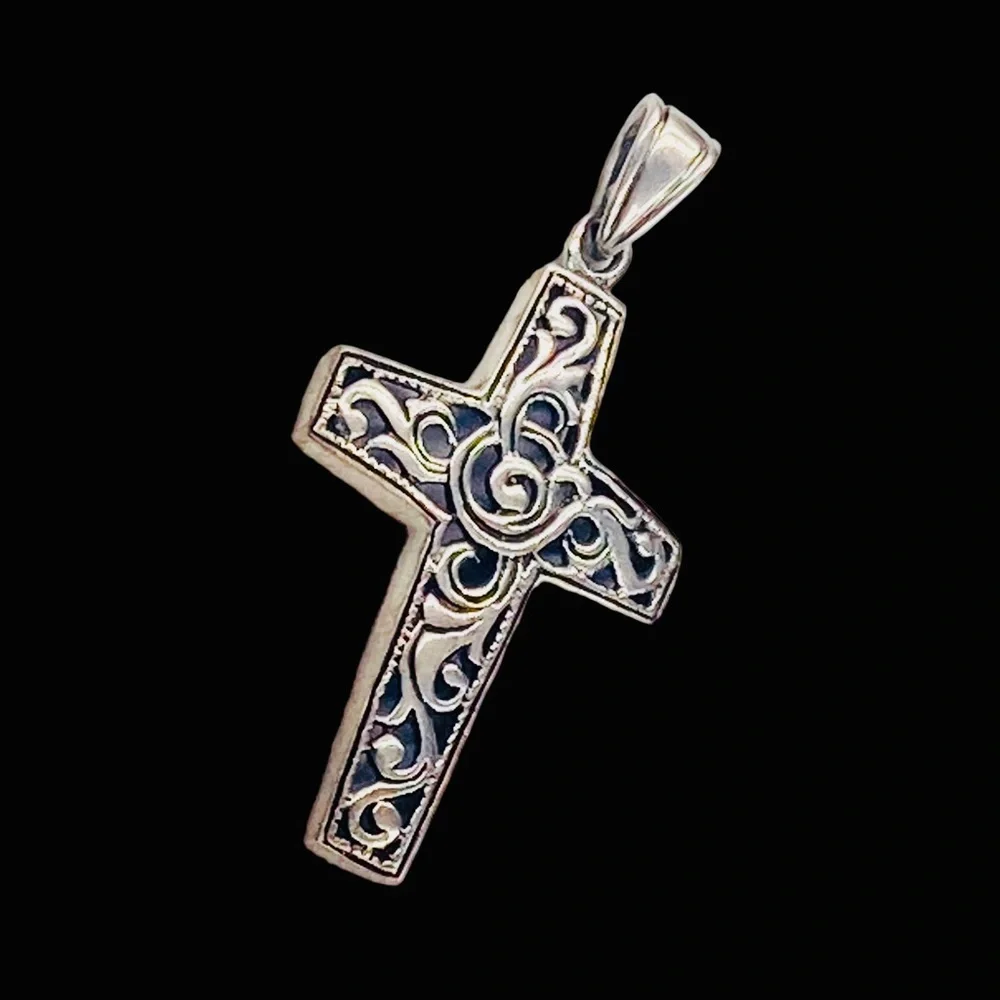Sterling Silver Scrolled Open Work Cross Pendant